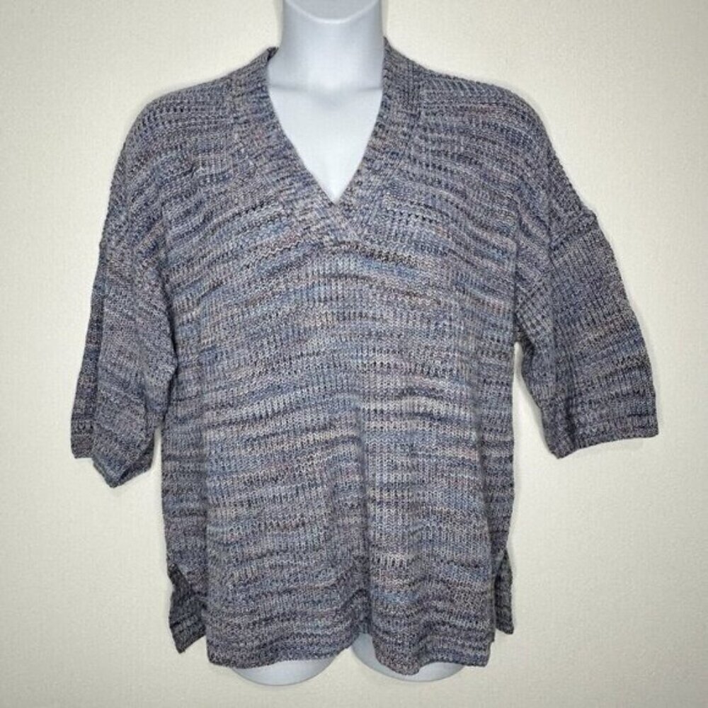 J Jill Knit Pullover Sweater Size XL Short Sleeve Blue‎